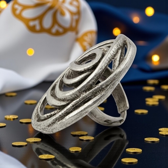 🆕️ Turkish Zamak Boho Chic Handmade Adjustable Ring 🌿 Trendy Statement Jewelry - Picture 7 of 16